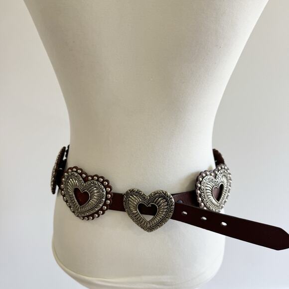 Vintage Y2K Rare Heart Metal Studded Leather Belt Large Boho Coastal Cowgirl - Picture 2 of 4